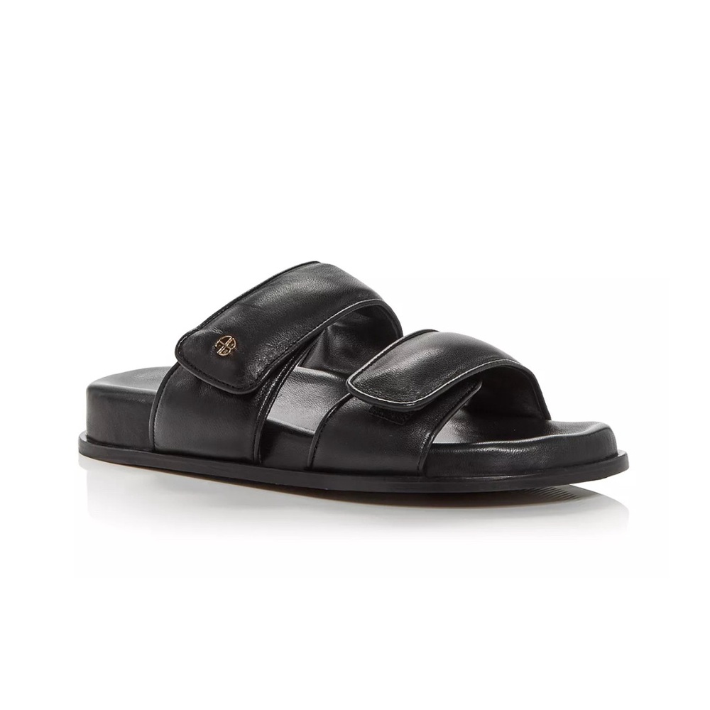 Anine Bing Sid Black Puffy Strap Sandals Slides 38